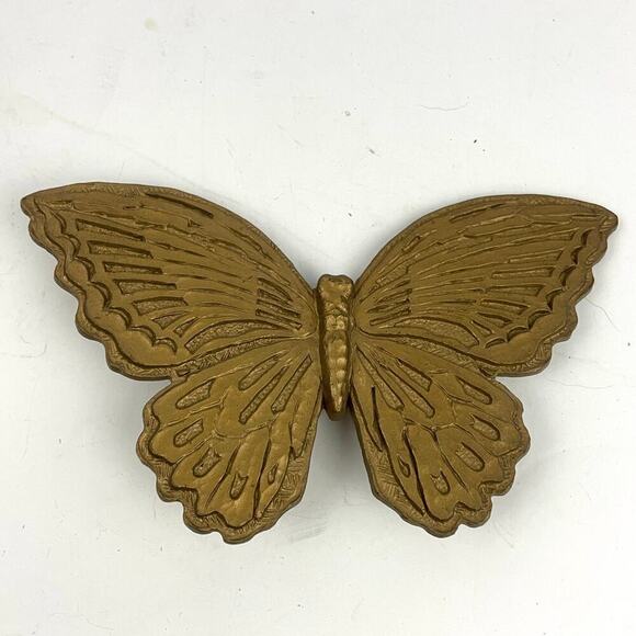VTG Homco Gold Plastic Butterfly Wall Hanging 1970s 6" Wide - Picture 9 of 12